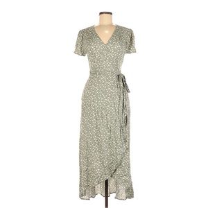 Sage Ditsy Floral Midi Wrap Dress